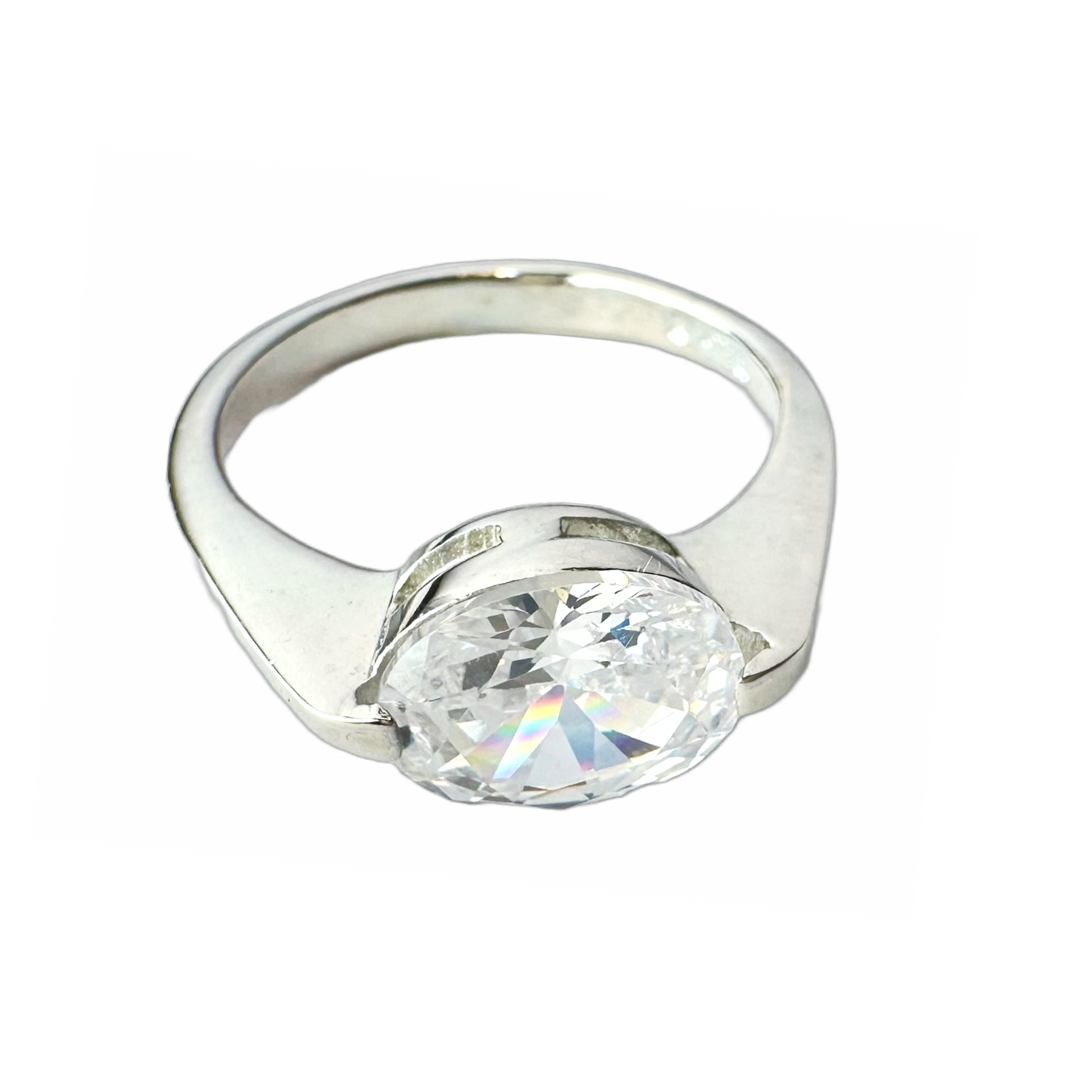 Sterling Silver Vintage Style CZ Oval Solitaire Ring