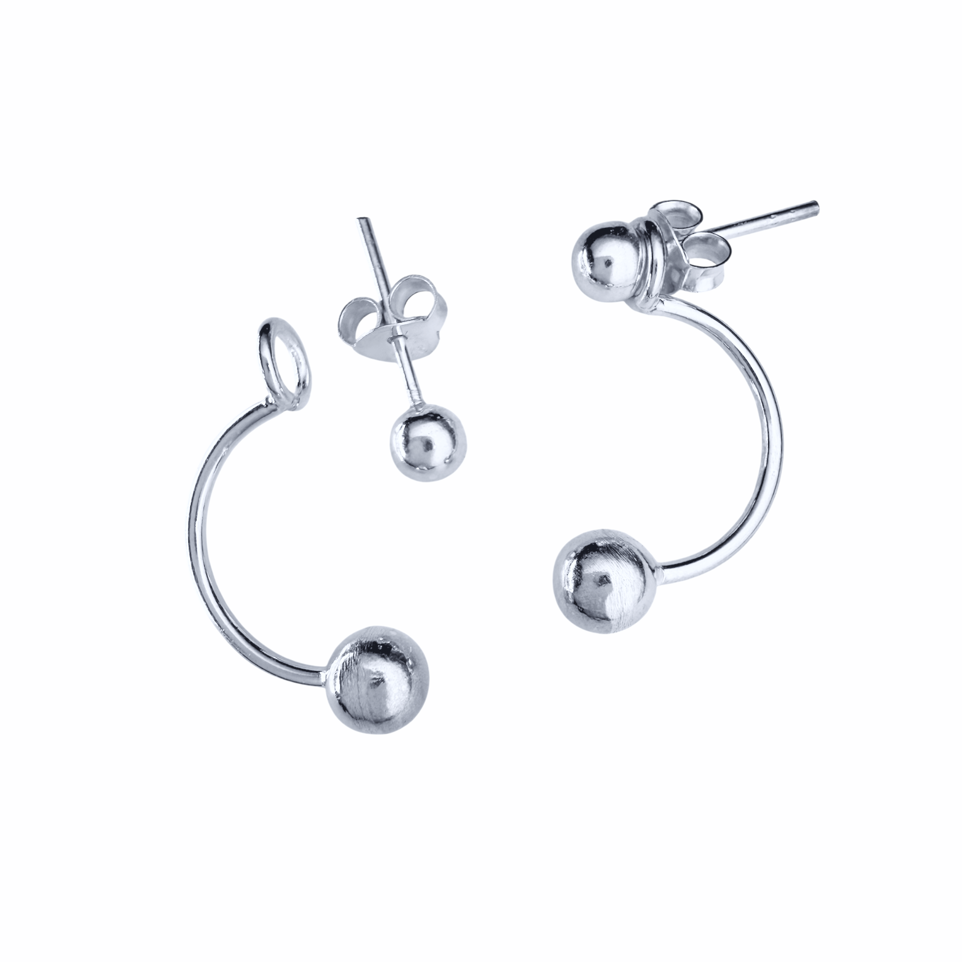 Sterling Silver Simple Bead Ear Jacket Stud Earrings
