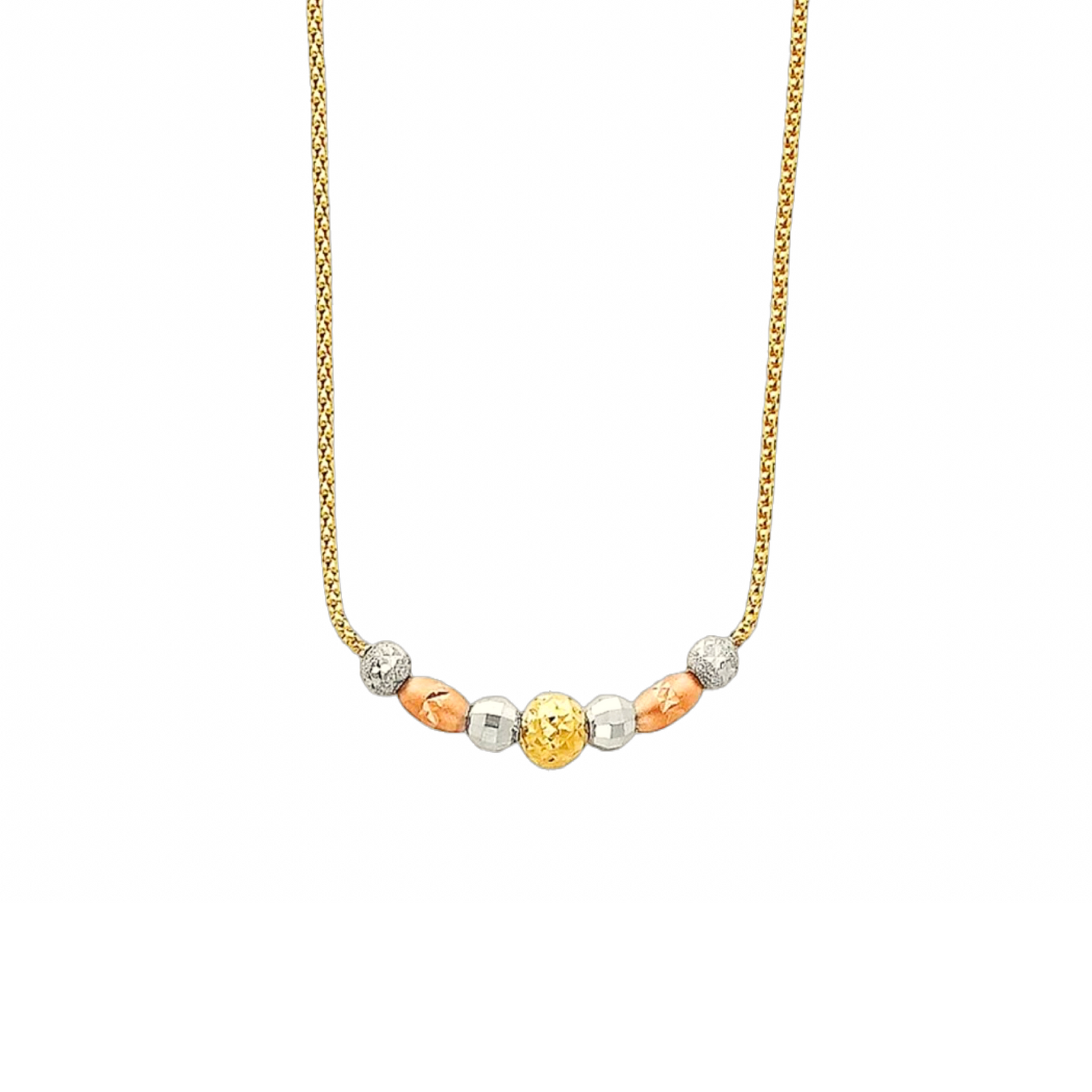 14k Threetone Beaded Necklace