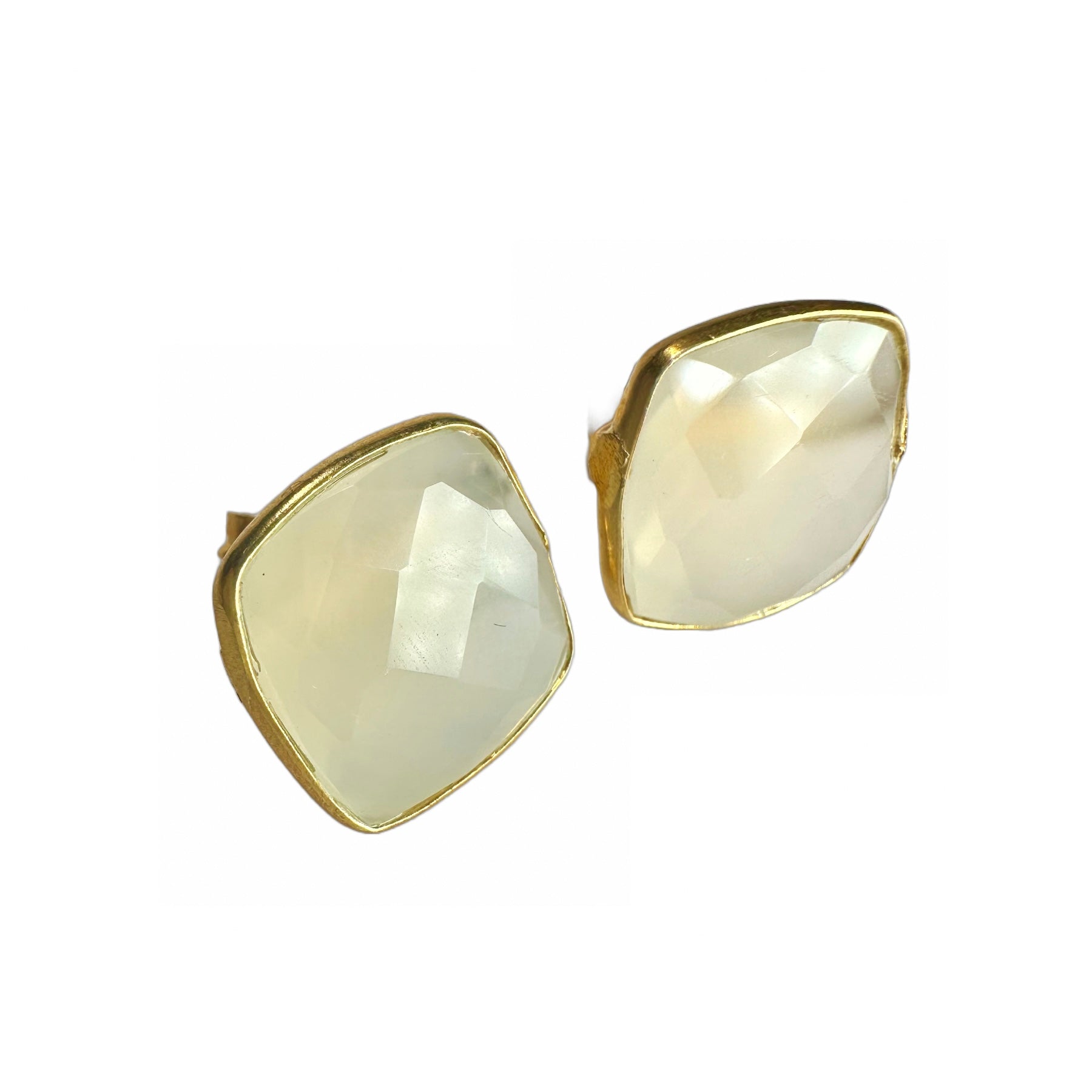 Gold-dipped White Onyx Square Stud Earrings