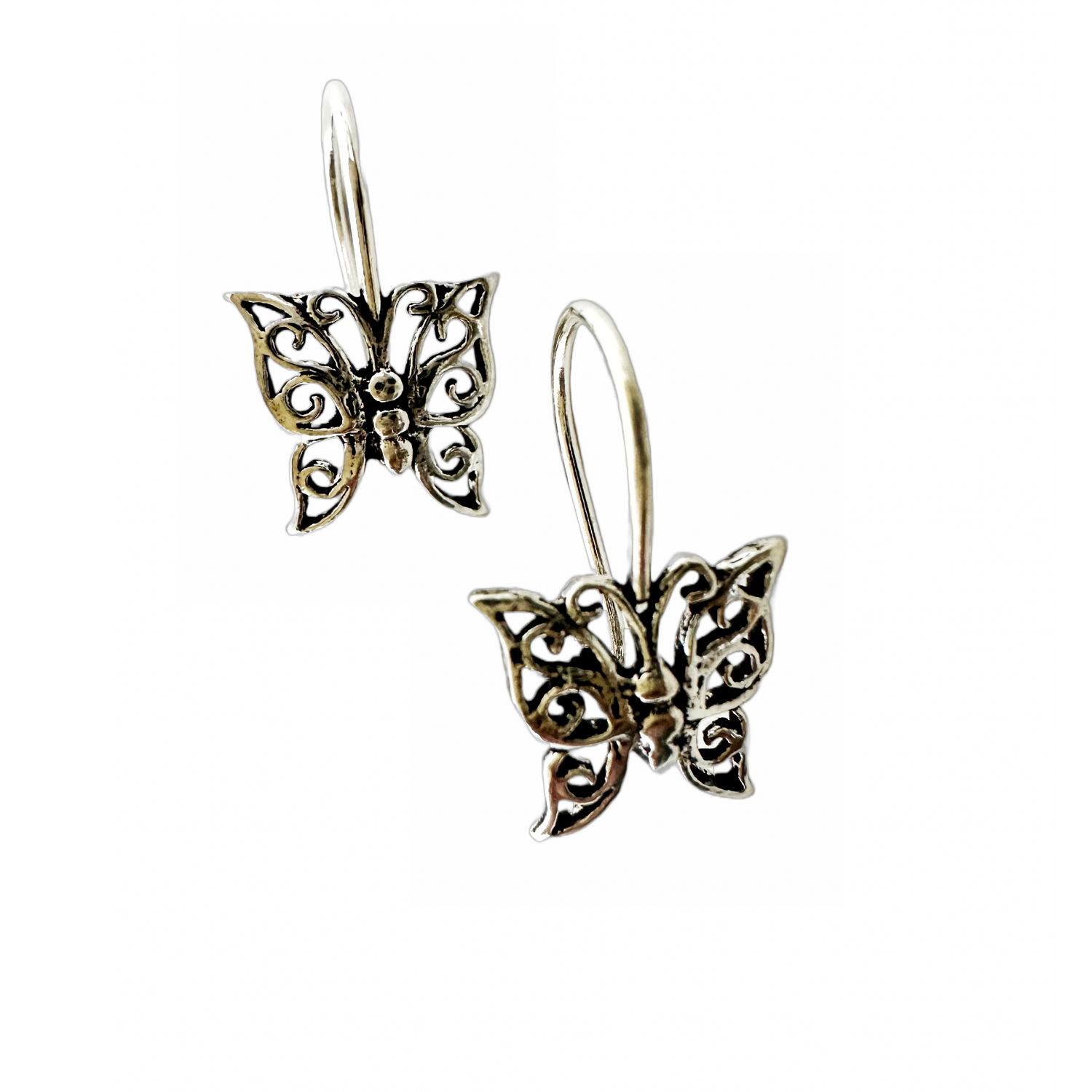 Silver Butterfly Drop Earrings