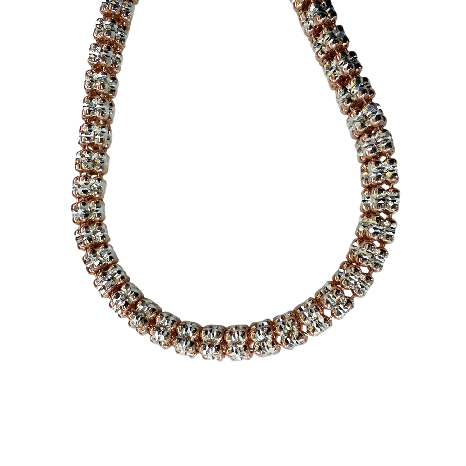 Silver Square Sparkle Two Tone Necklace