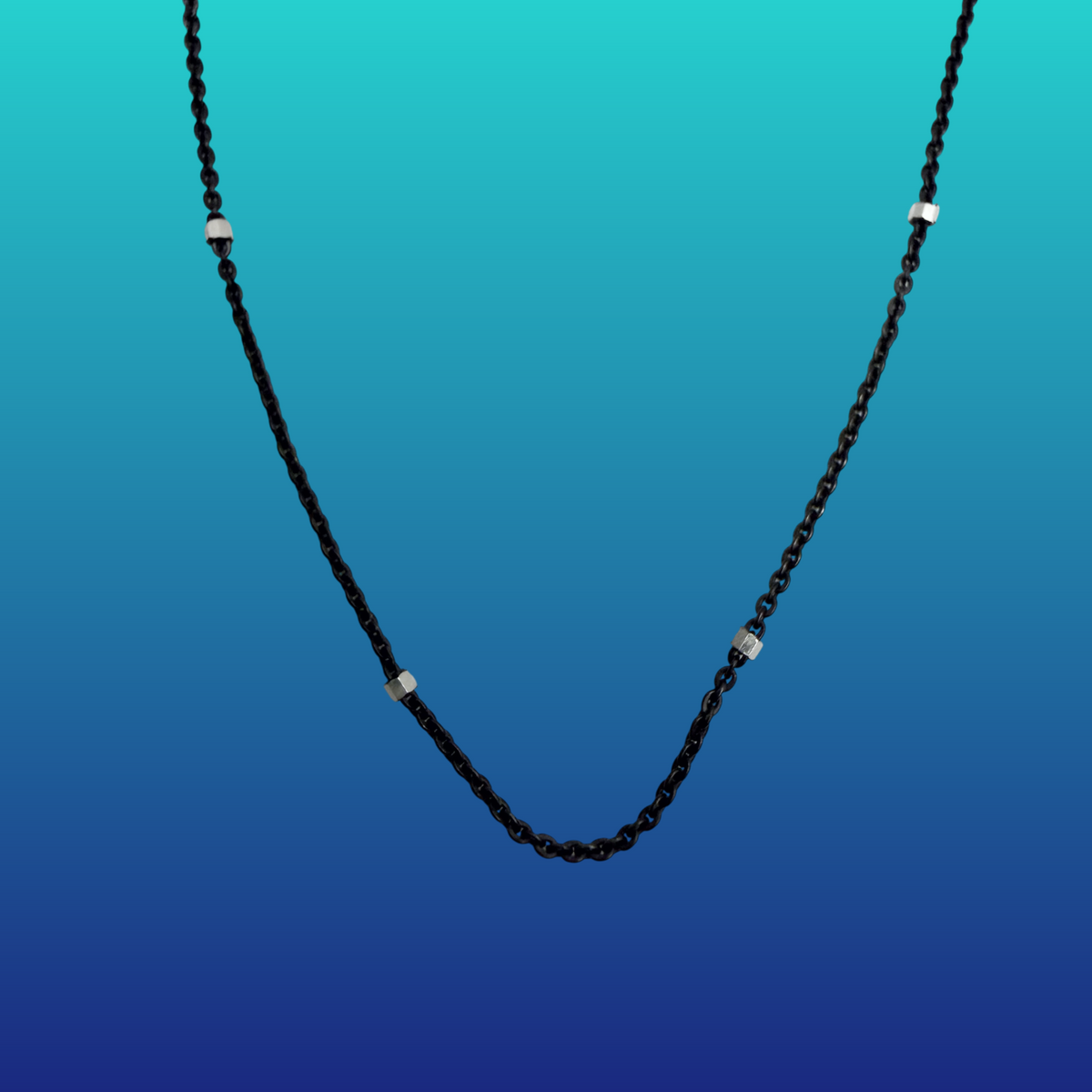 Black & Silver Square Link Chain Necklace