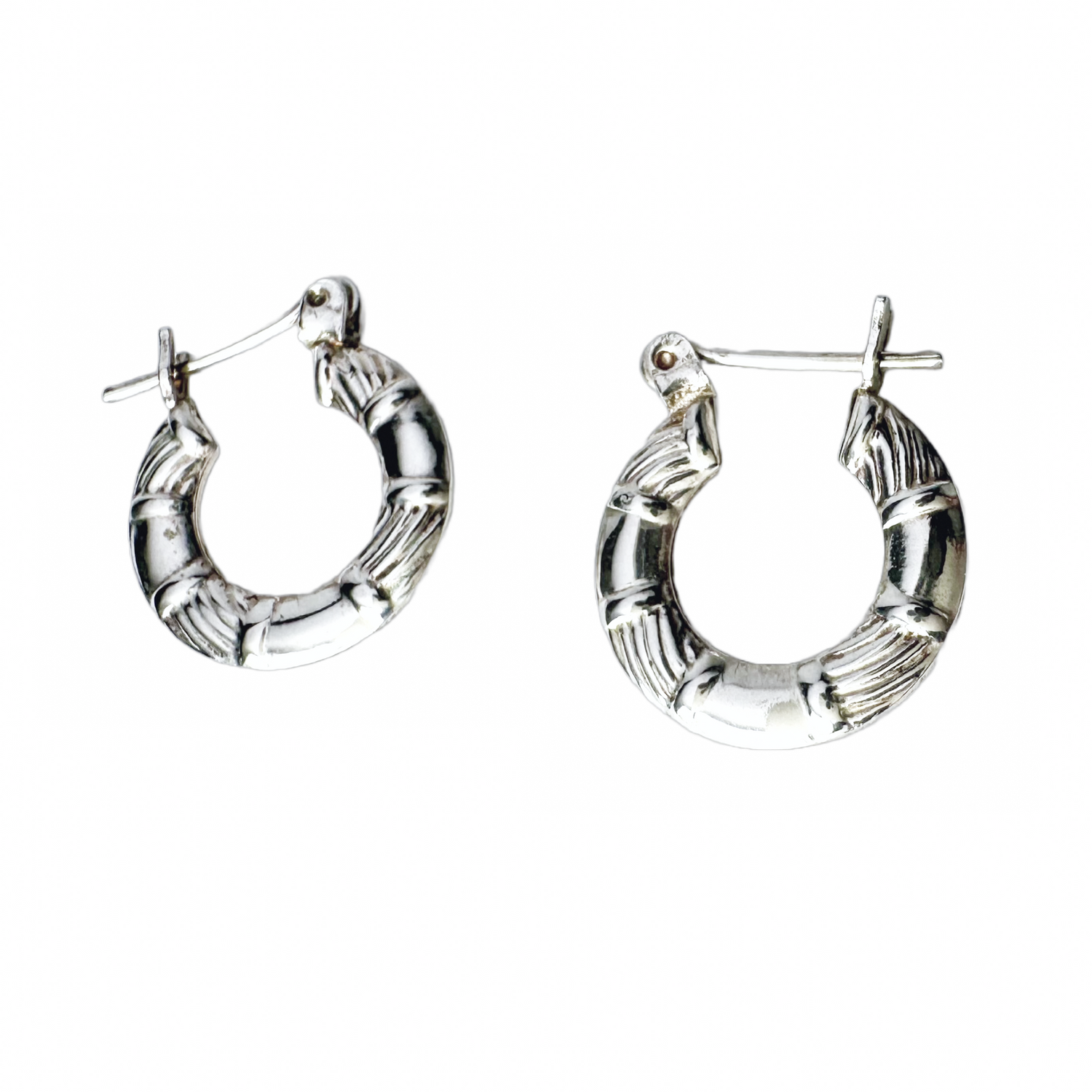 Sterling Silver Vintage Style Bamboo Small Hoop Earrings