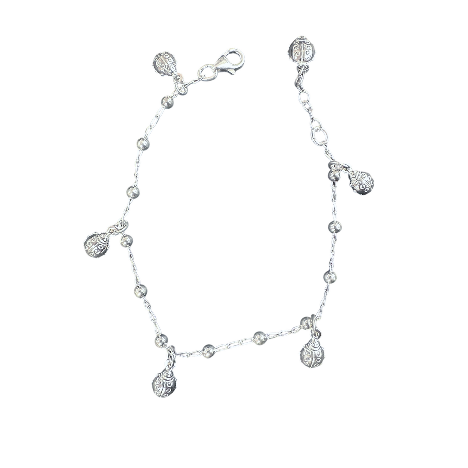 Silver Beetle Ladybug Charm Bracelet