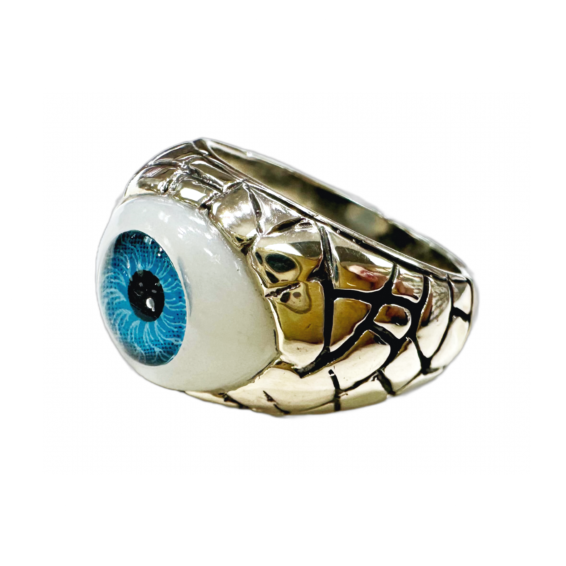 Pebbled Silver Blue Evil Eye Ring