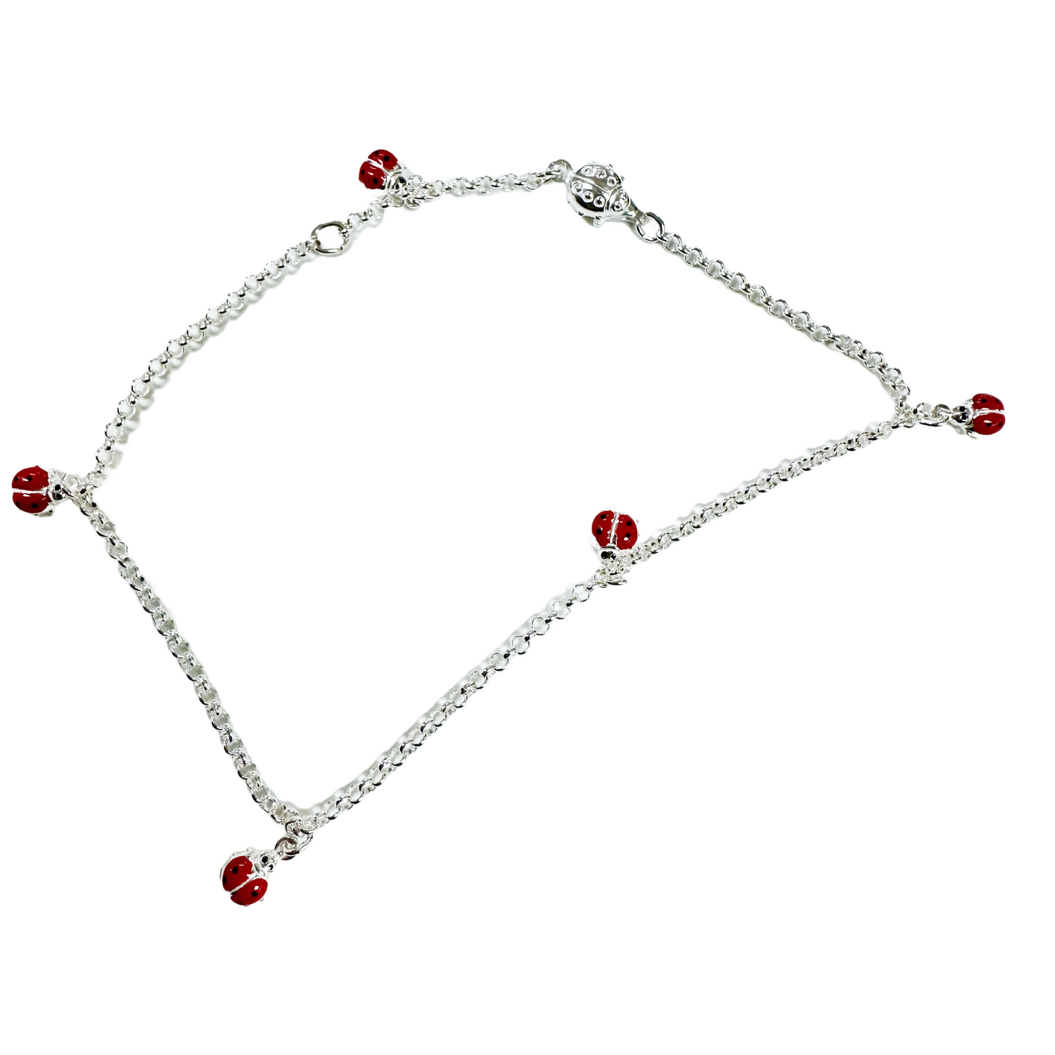 Sterling Silver Lucky Beetle Ladybug Anklet