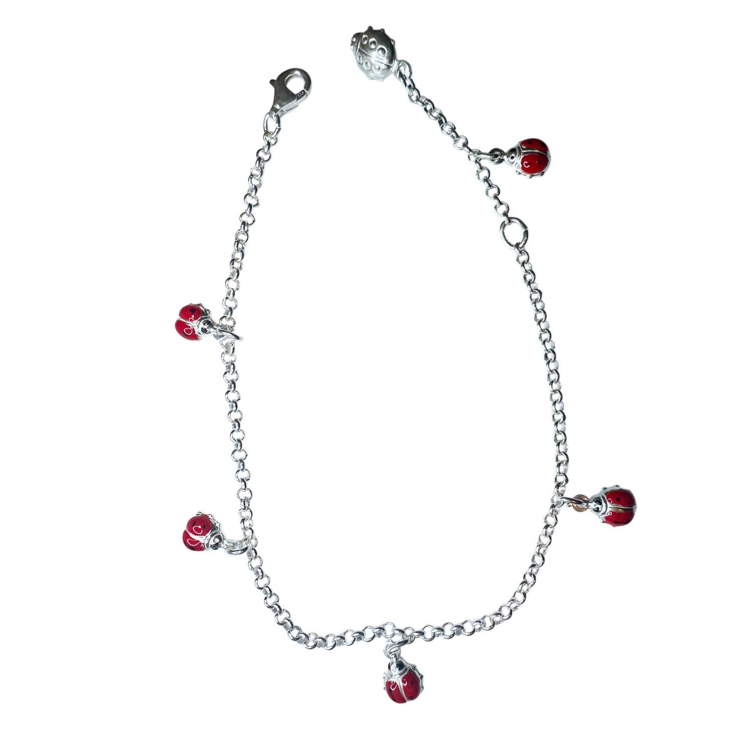 Silver Beetle Ladybug Charm Bracelet