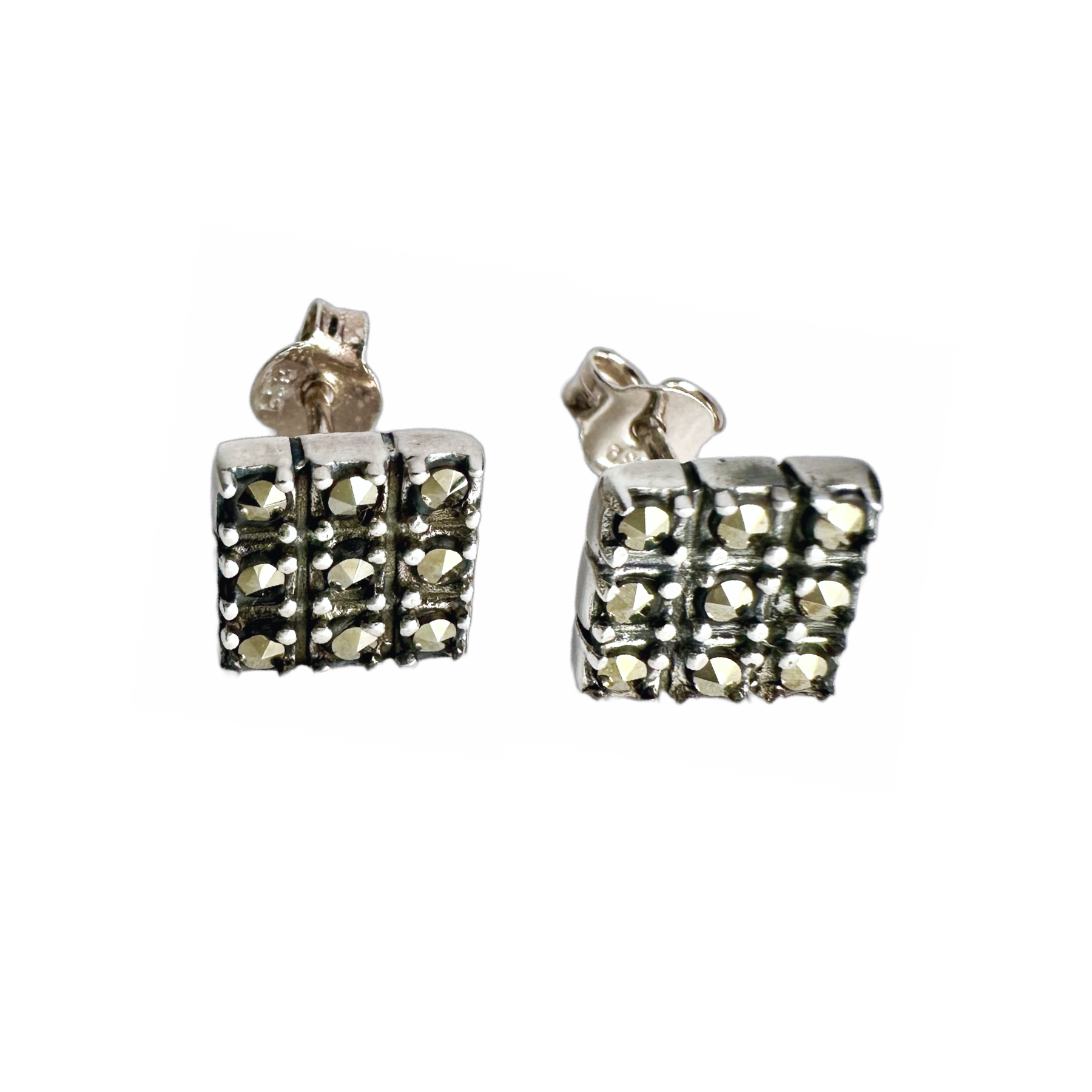 Square Sterling Silver Marcasite Cluster Earrings