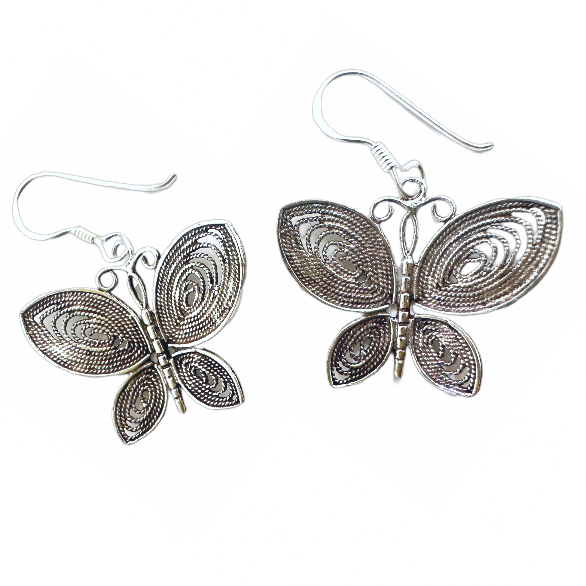 Silver Big Butterfly Drop Earrings