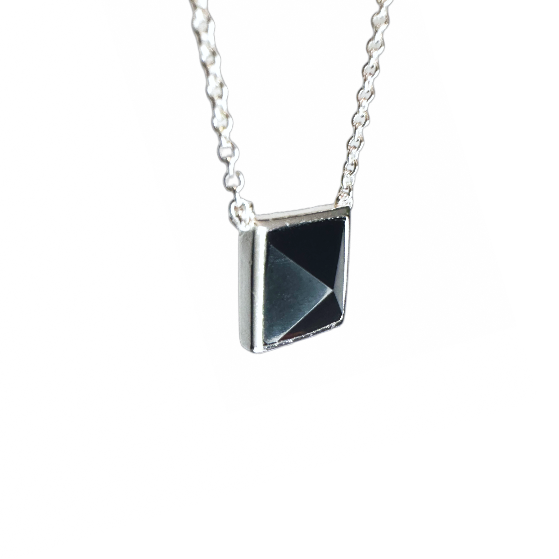 "Jet Black Stud" Sterling Silver Square Pyramid Necklace