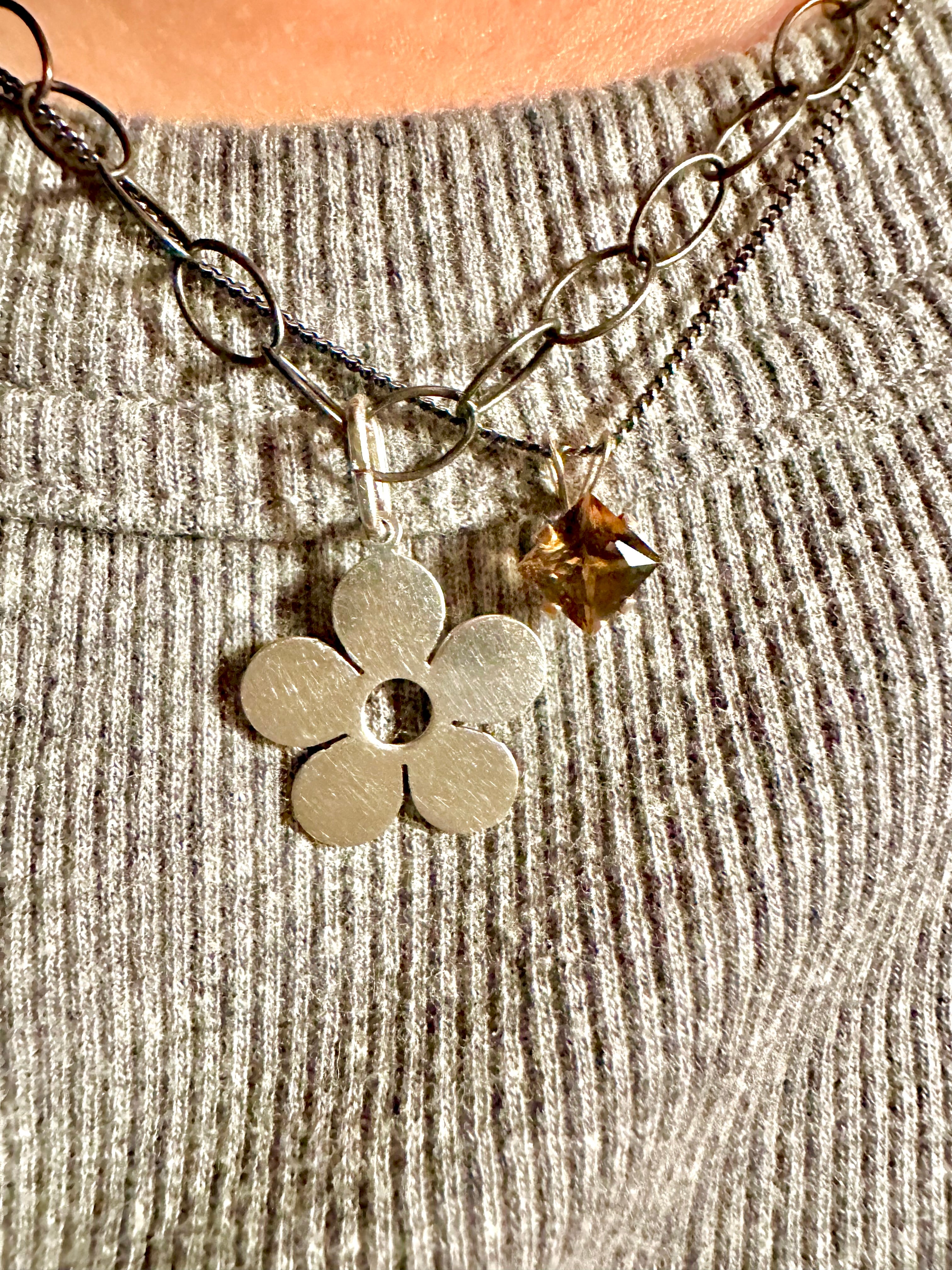 Silver Flower Pendant Necklace