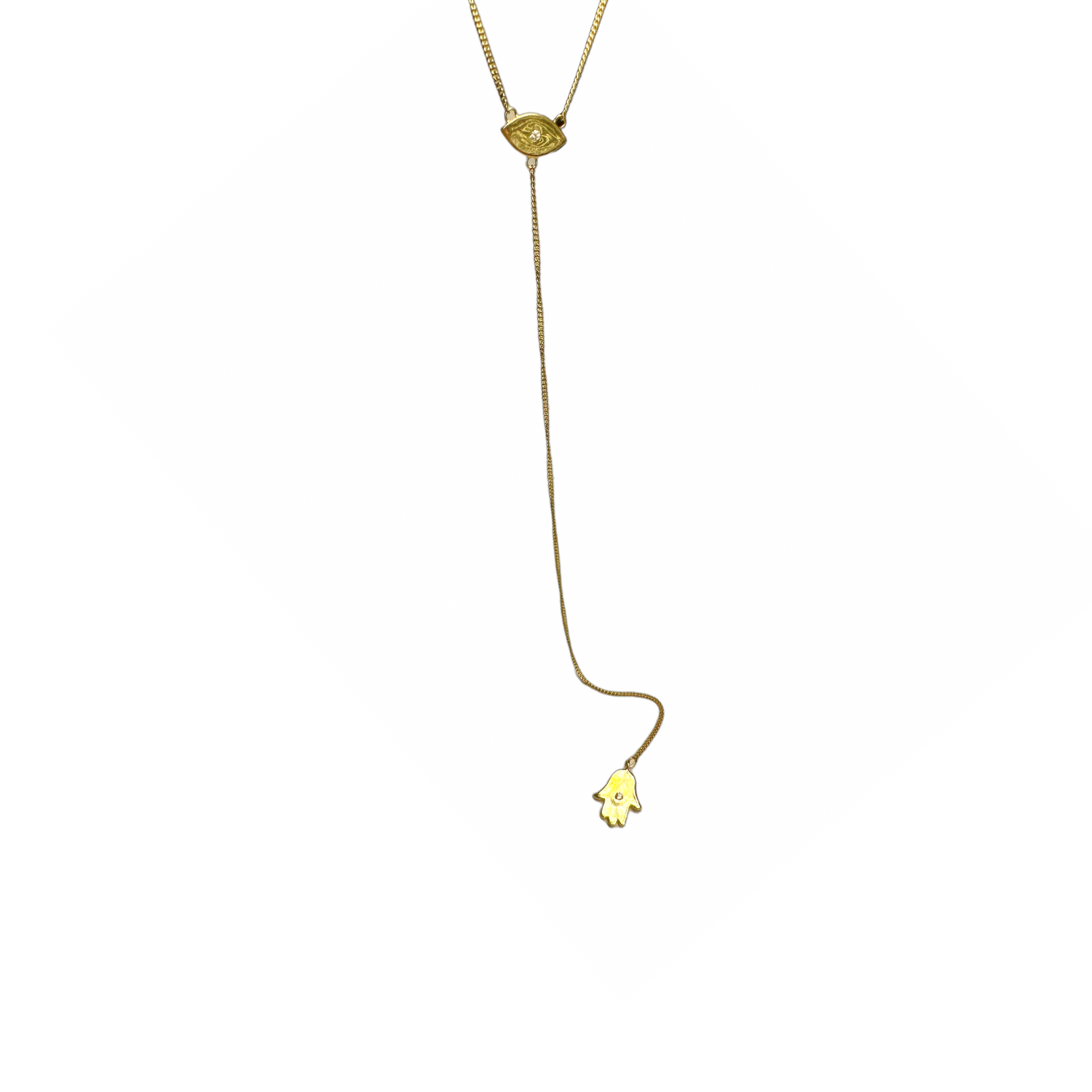 Gold Hamsa Lariat Necklace