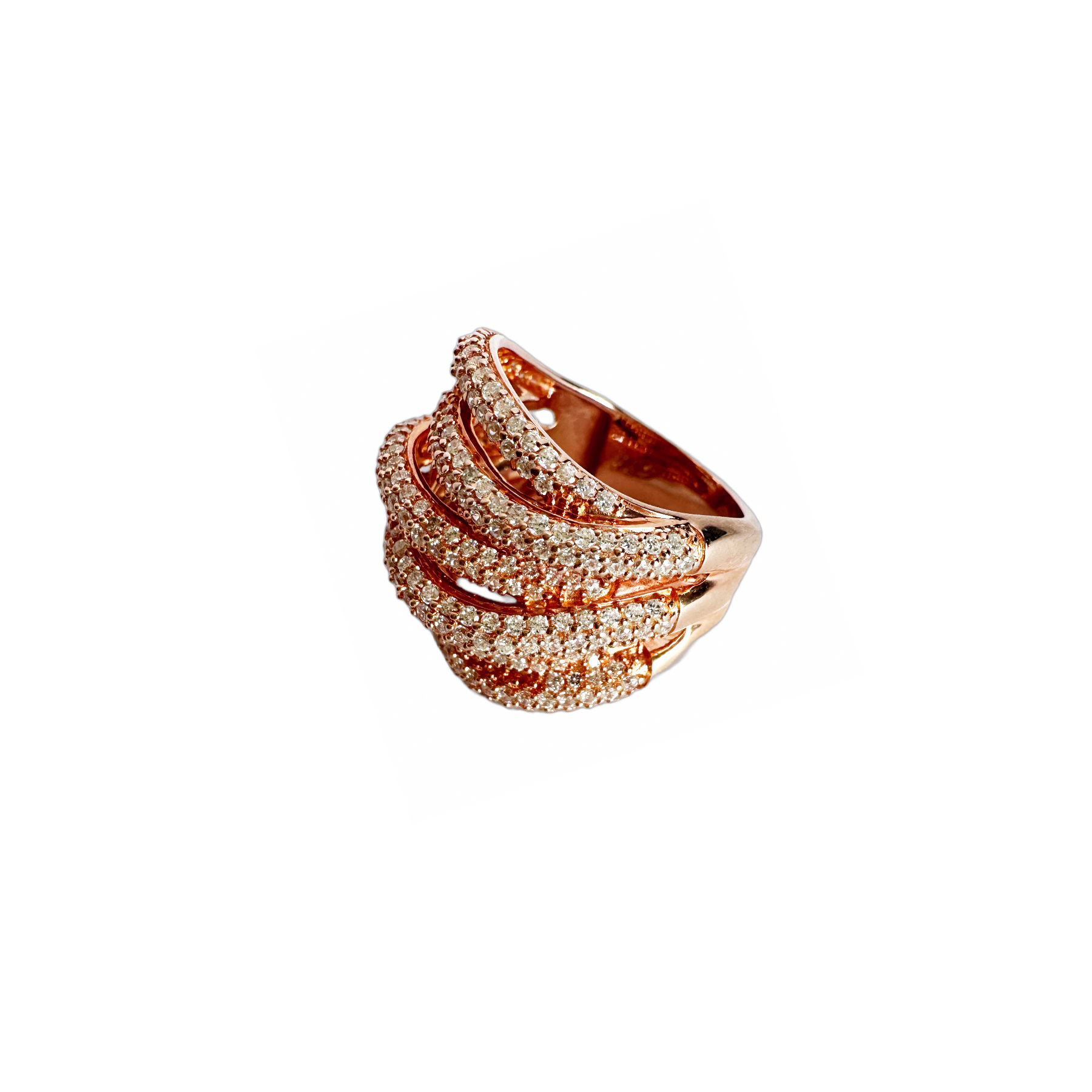 "Twinkle Twinkle Twist" Rose Goldtone Layered Cocktail Ring with Stones