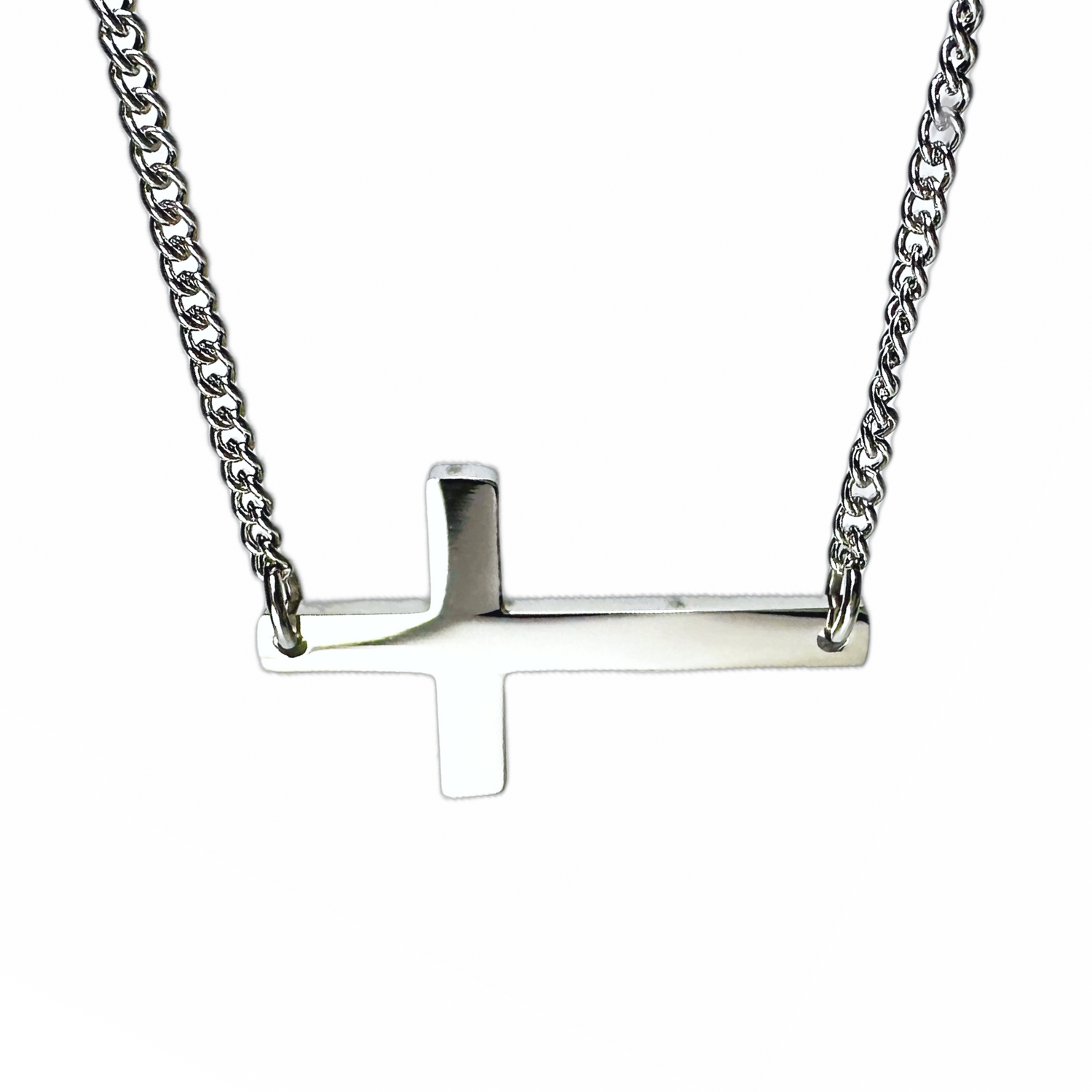 Stainless Steel Horizontal Cross Necklace