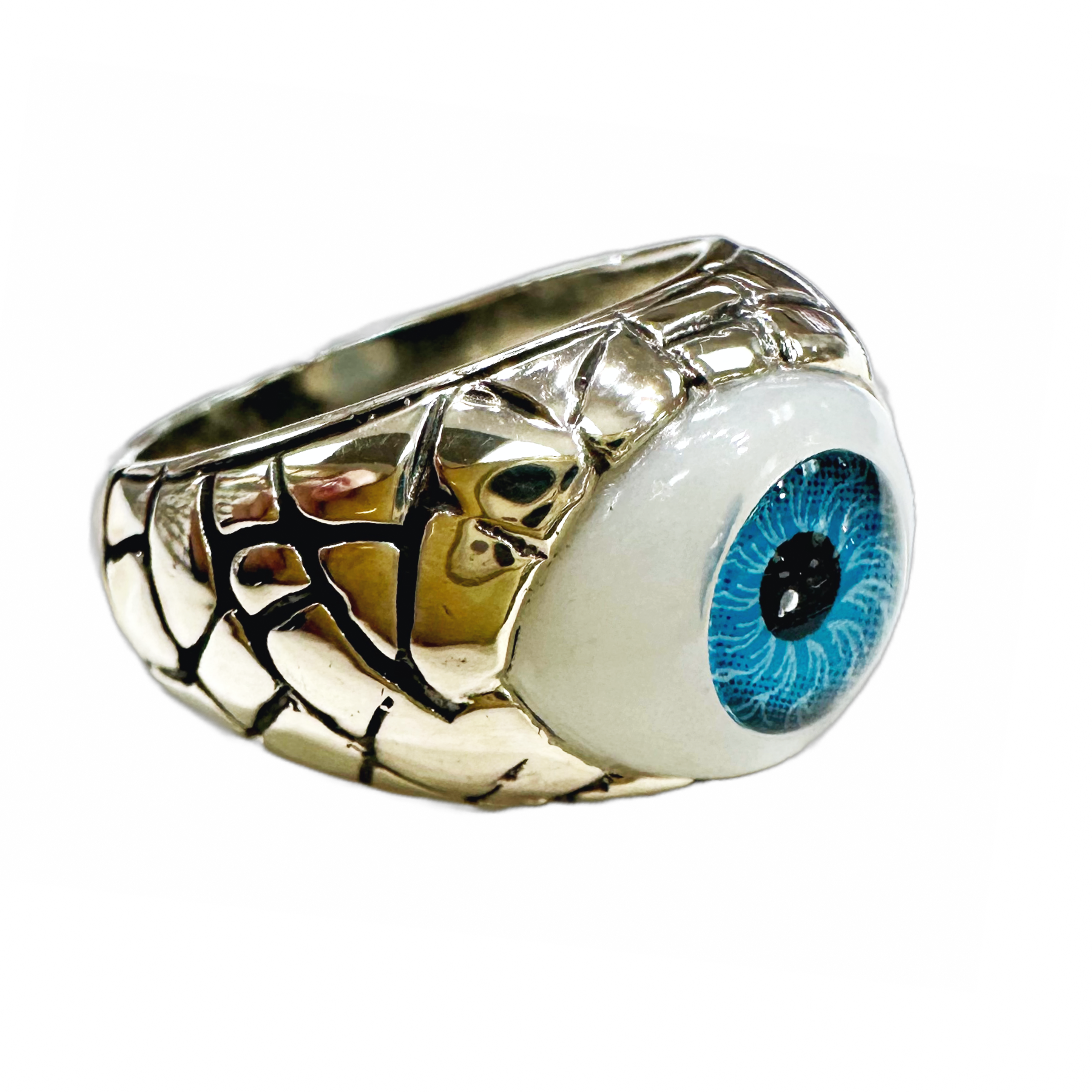 Pebbled Silver Blue Evil Eye Ring