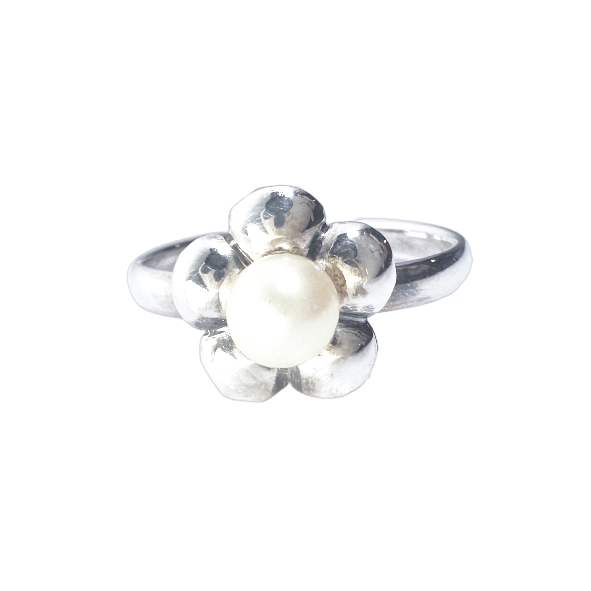 Silver Flower Pearl Ring