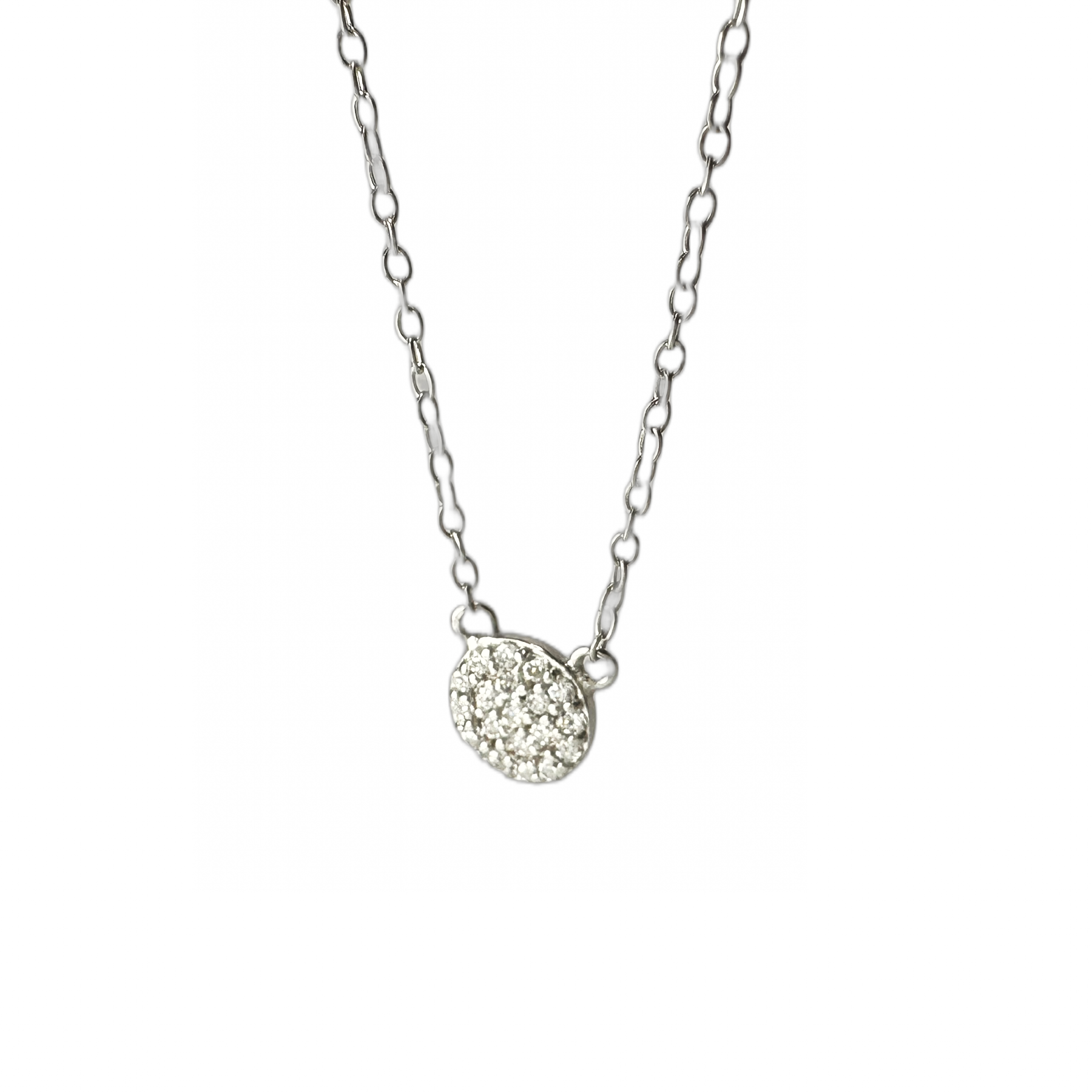 Sterling Silver Pave Mini Coin Necklace 18 inch