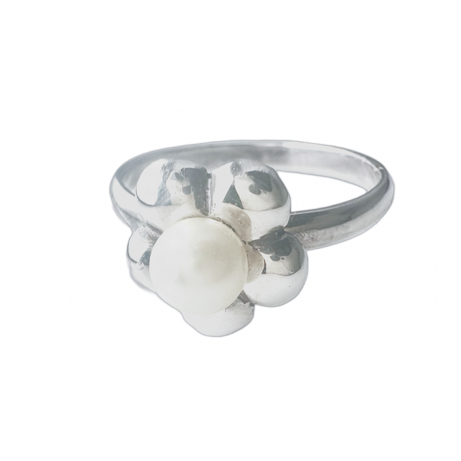 Silver Flower Pearl Ring