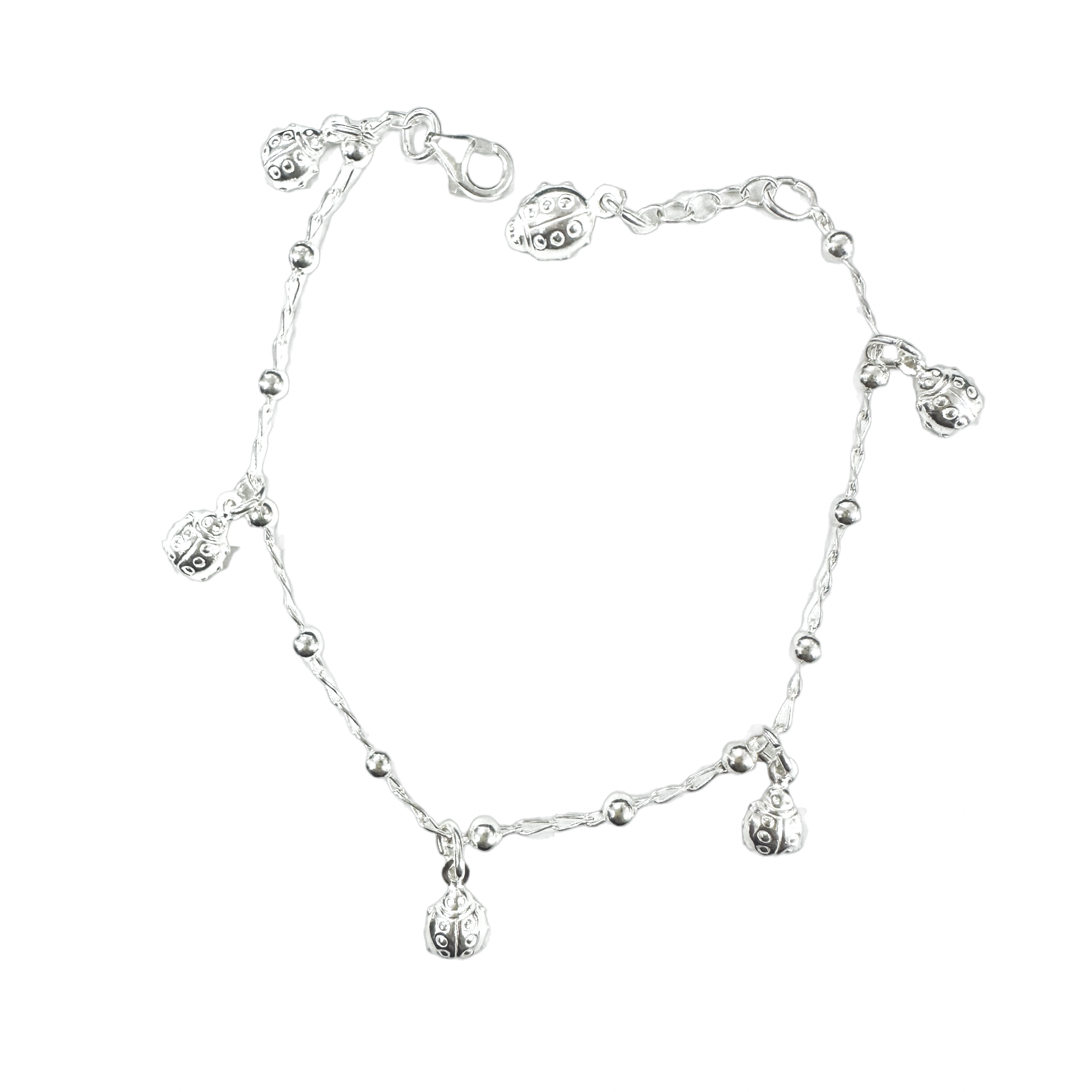 Sterling Silver Ladybug Charm Bracelet