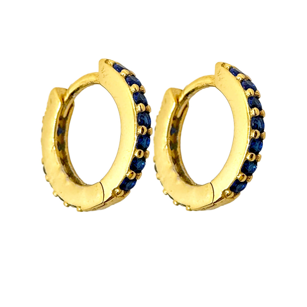 Gold-Dipped Blue CZ Huggie Mini Hoops Earrings
