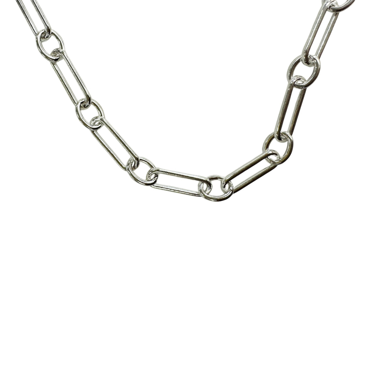 Apop silver .925 sterling silver paperclip and circle link necklace with lobster claw clasp.