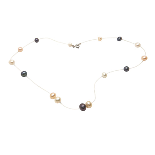 Floating Pearl String Necklace with 925 Clasp
