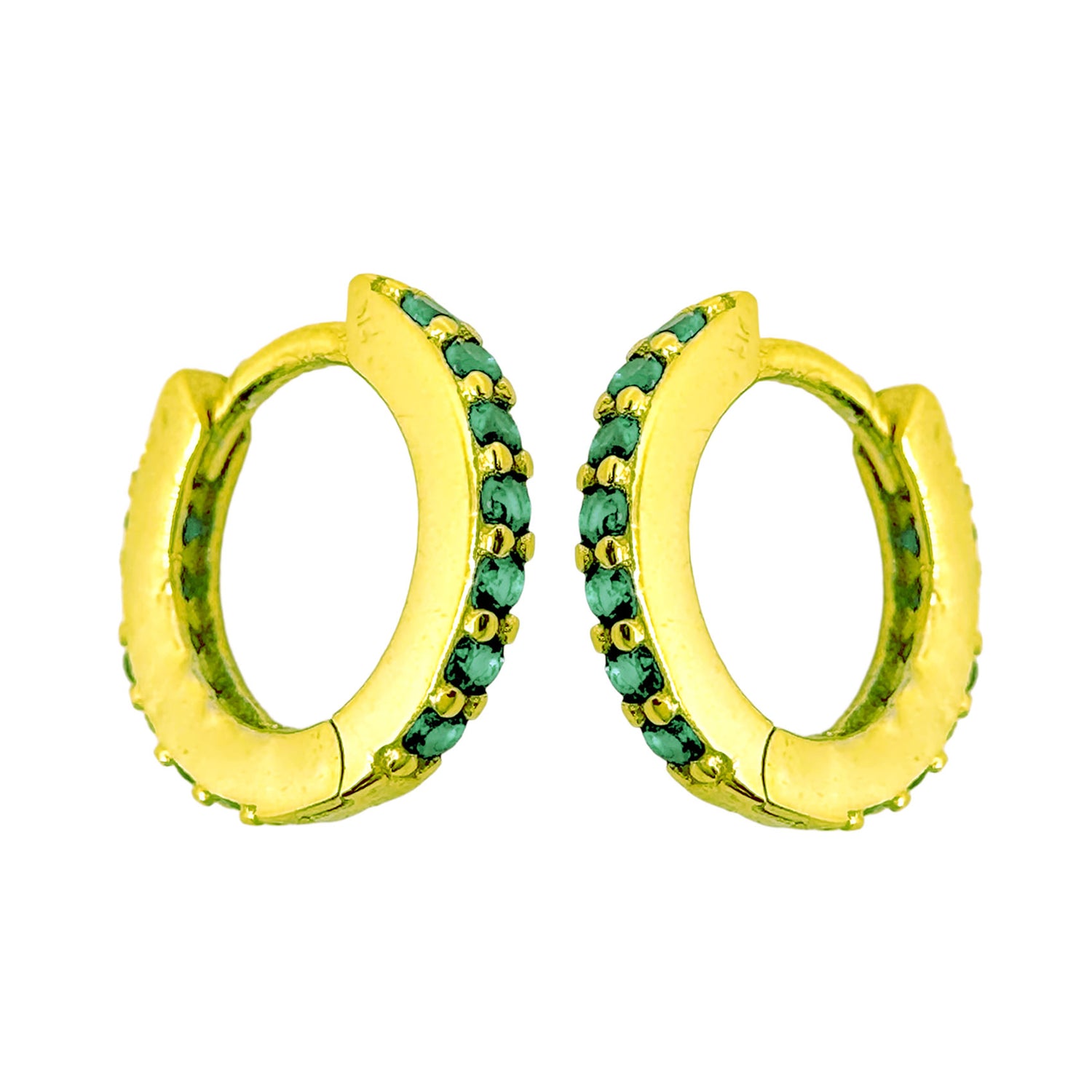 Gold-Dipped Blue CZ Huggie Mini Hoops Earrings