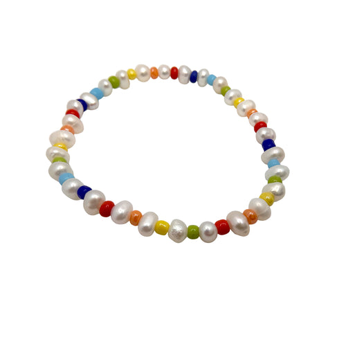 Pearl and Rainbow Color Bead Bracelet