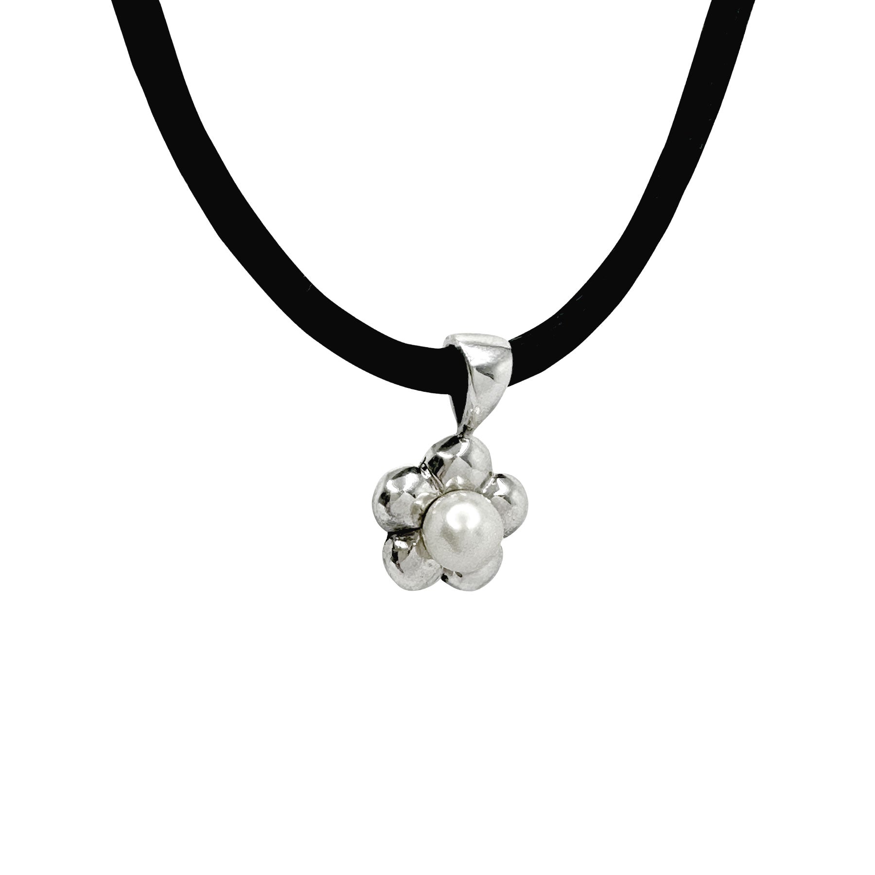 Mini Flower Pearl Pendant Cord Necklace