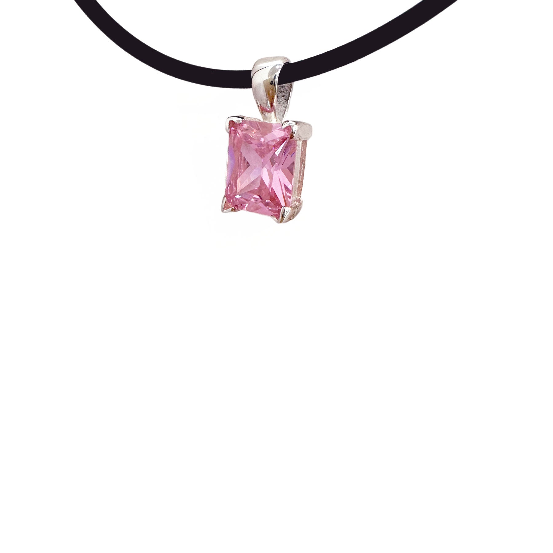 Pink Stone Pendant Choker Cord Necklace