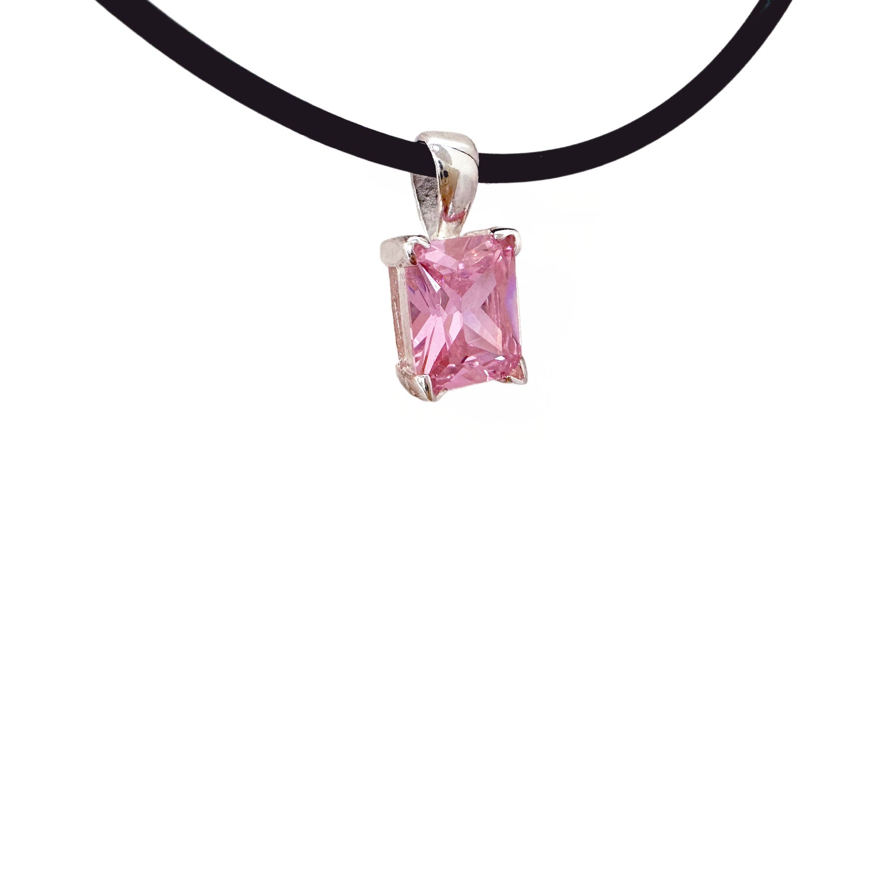 Pink Stone Pendant Choker Cord Necklace