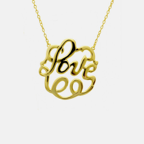 "Love Swirl" Gold-Dipped Love Monogram Necklace 17 inch