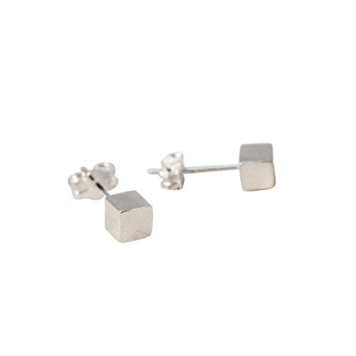 "QBK" Gold-Dipped Mini Cube Square Stud Earrings