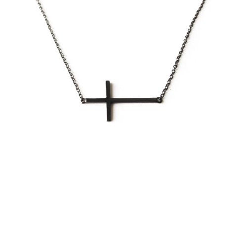 Blackened Silver Cross Pendant Necklace