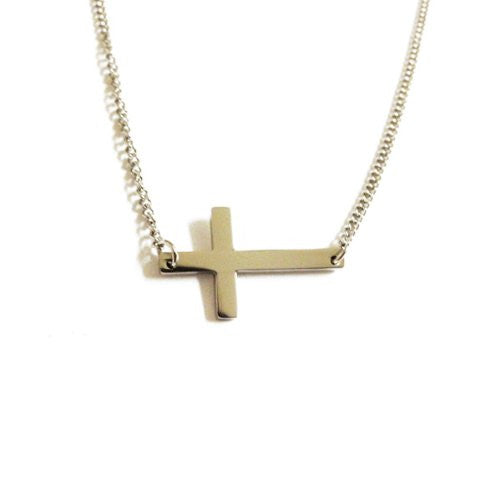 Stainless Steel Horizontal Cross Necklace 18 inch