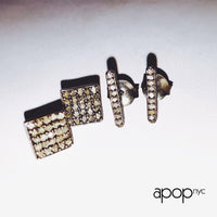 "Dazzle" Black Silver Pave Cluster Diamond Square Earrings