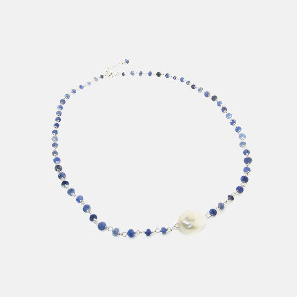 Gold-Dipped Single Freshwater Pearl Sapphire Necklace 17 inch