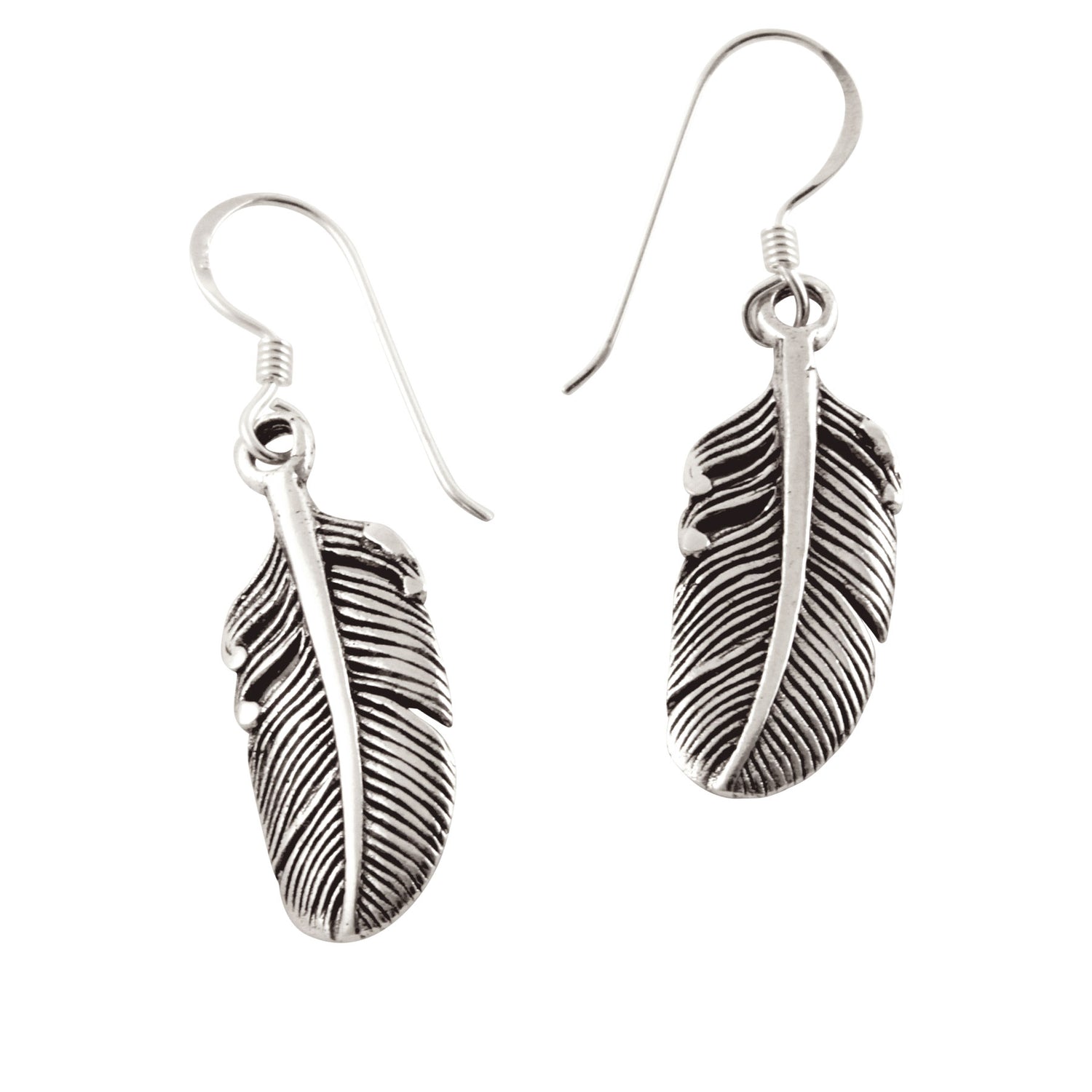 Sterling Silver Soaring Feather Drop Earrings
