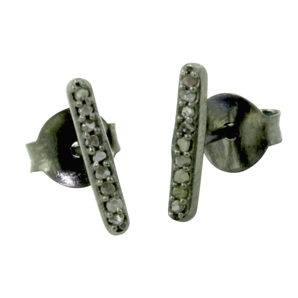 "Dazzle" Blackened Silver Diamond Bar Stud Earrings