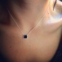 "Jet Black Stud" Sterling Silver Square Pyramid Necklace