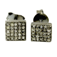 "Dazzle" Black Silver Pave Cluster Diamond Square Earrings