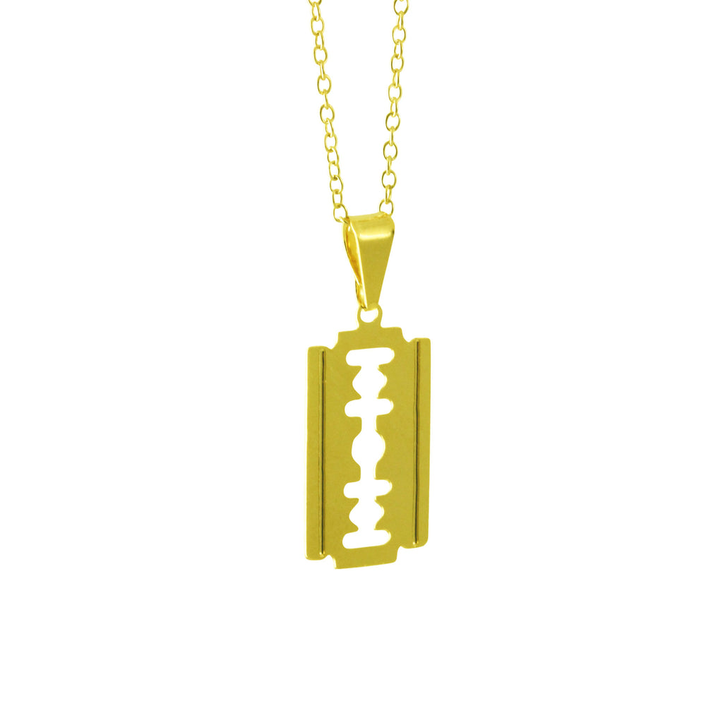 Gold Plated Blade Square Pendant Necklace