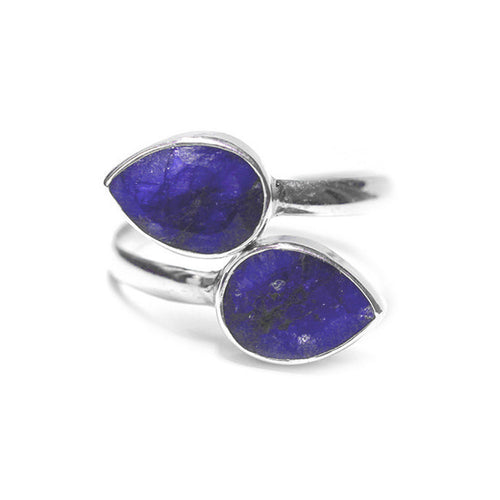 Sterling Silver Blue Stone Bypass Ring