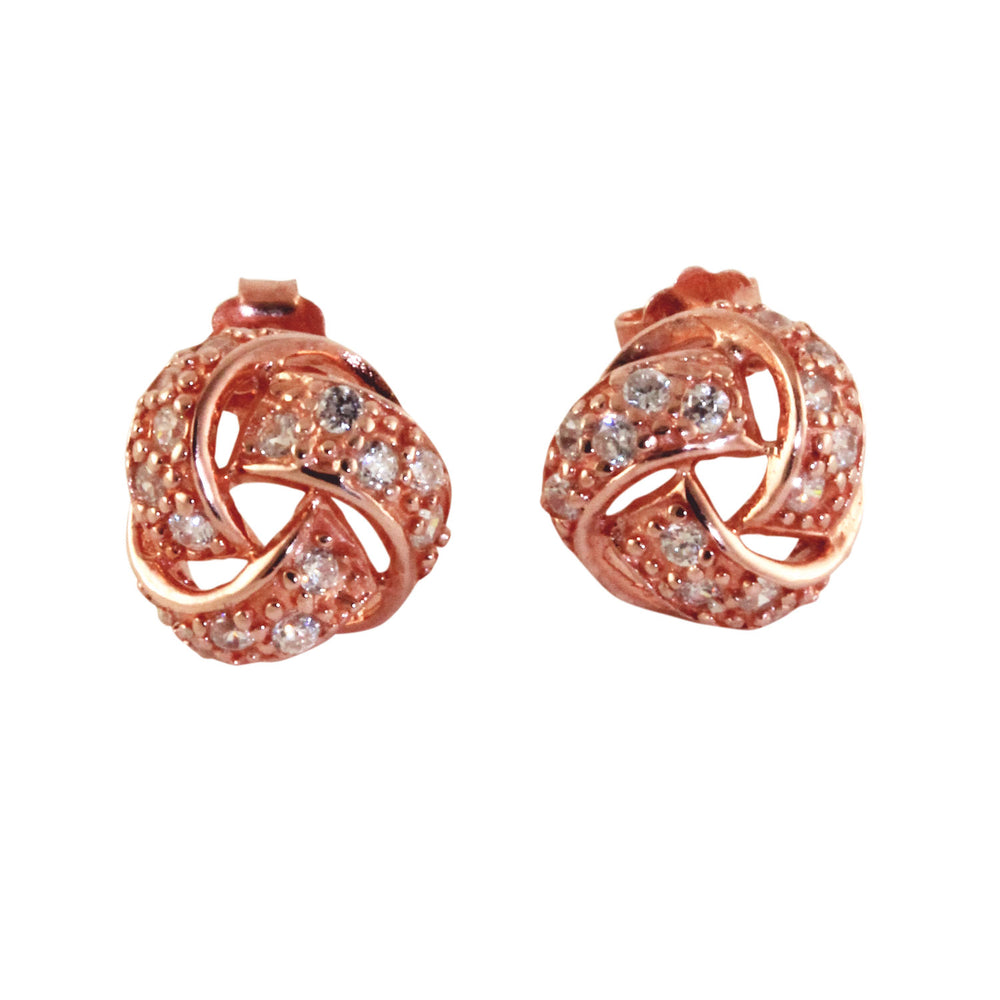 Rosy Love Knot Earrings with CZ Stones