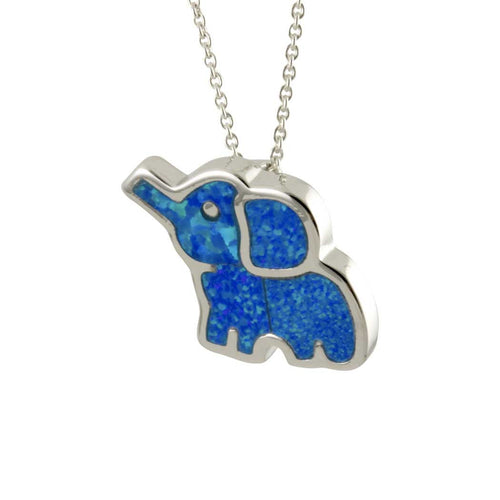 Sterling Silver Blue Opal Elephant Pendant Necklace