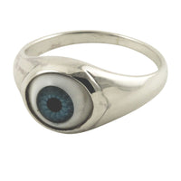 "I C U" Sterling Silver Blue Evil Eye Ring