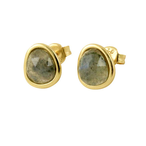 Gold Plated Silver Round Labradorite Earrings