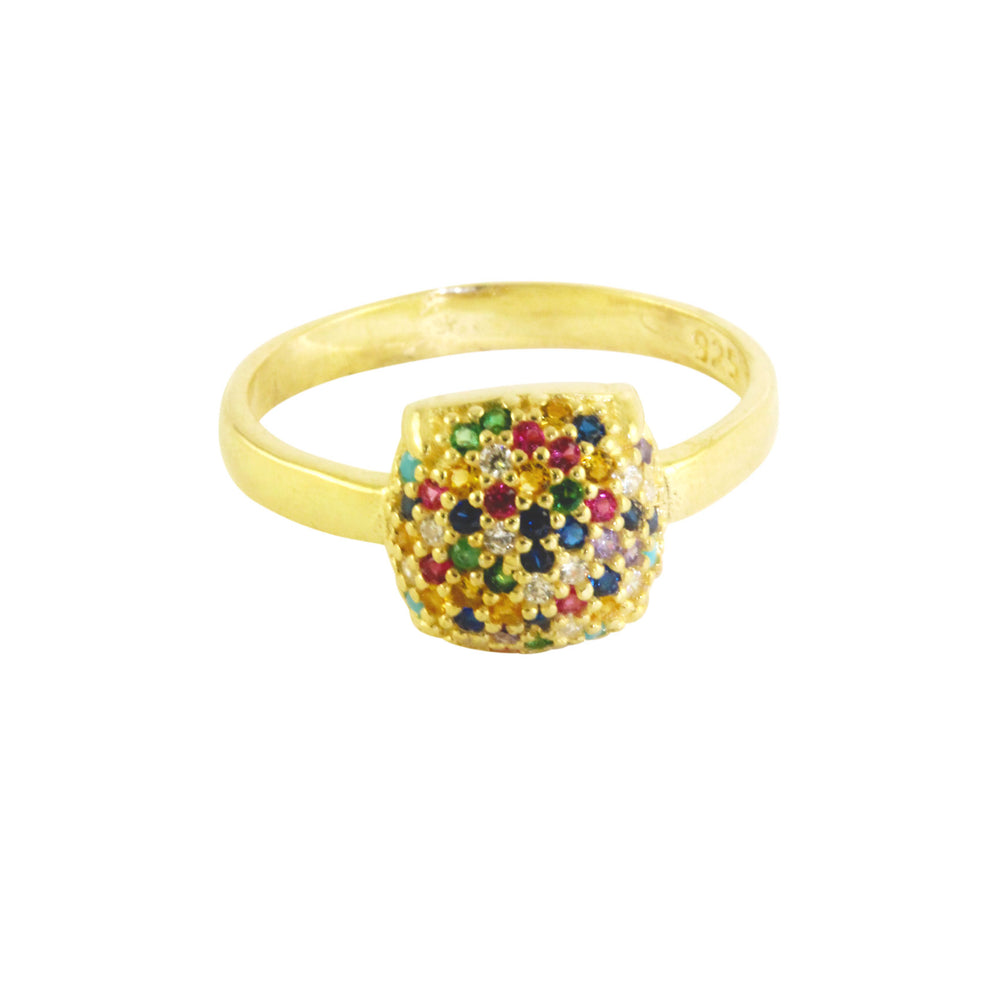 Sterling Silver CZ Multicolor Rainbow Cushion Ring