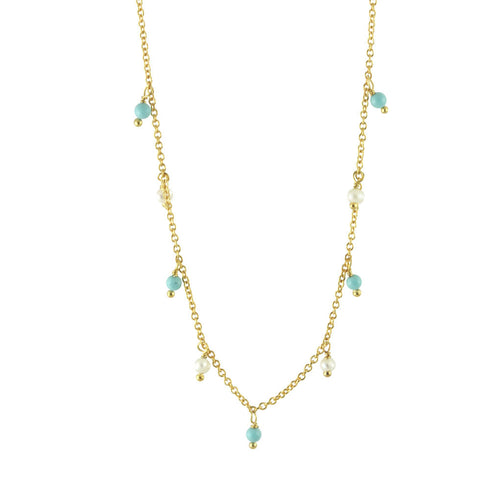 Gold-Dipped Pearls & Turkoise Necklace